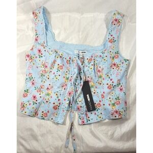 Fashion Nova Women's Blue Floral Corset Cropped Tank Blouse - Small